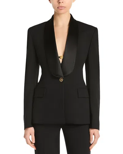 Versace Wool Stretch Satin Lapel Jacket In Black