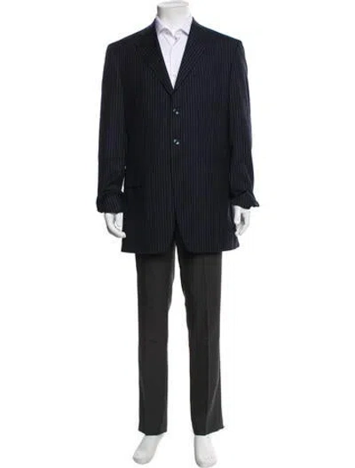 Pre-owned Versace Wool Striped Blazer In Blue
