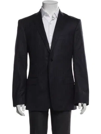 Pre-owned Versace Wool Striped Blazer In Blue