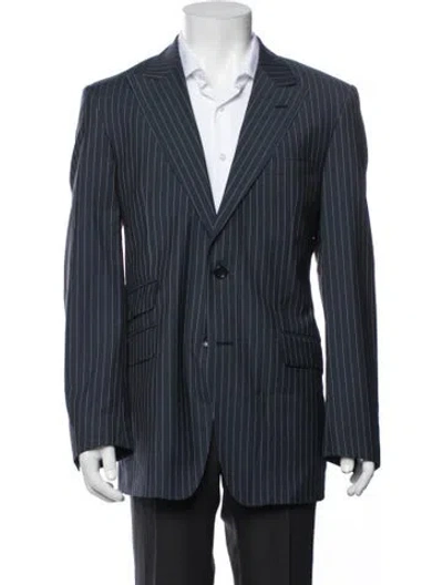 Pre-owned Versace Wool Striped Blazer In Blue