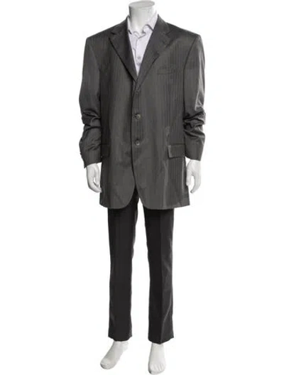 Pre-owned Versace Wool Striped Blazer W/tags In Gray