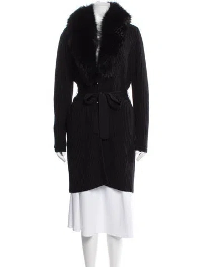 Pre-owned Versace Wool Striped Fur Jacket In Black