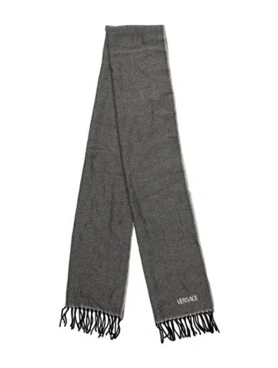 Pre-owned Versace Wool Striped Scarf In Black