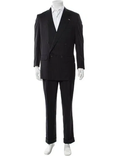 Pre-owned Versace Wool Striped Two-piece Blazer In Blue