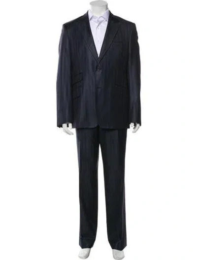 Pre-owned Versace Wool Striped Two-piece Suit In Blue