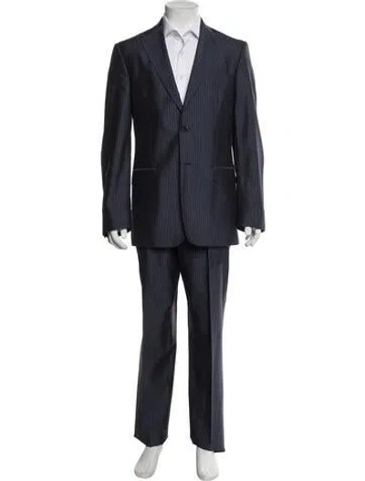 Pre-owned Versace Wool Striped Two-piece Suit In Blue