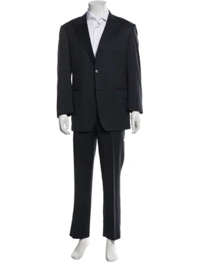 Pre-owned Versace Wool Striped Two-piece Suit In Blue