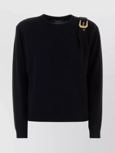 Versace Wool Sweater With Buckle Detail And Long Sleeves In Black