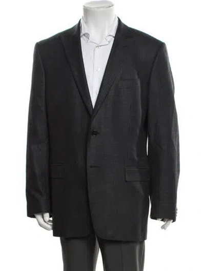Pre-owned Versace Wool Tweed Pattern Blazer In Blue