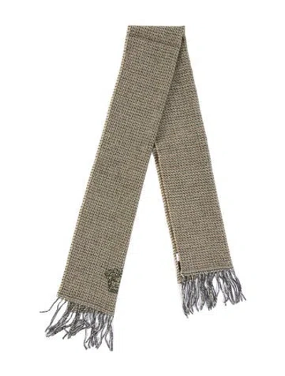 Pre-owned Versace Wool Tweed Pattern Scarf In Grey