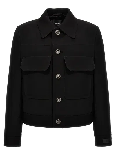 Versace Wool Twill Blouson In Black