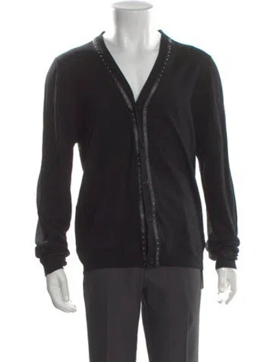 Pre-owned Versace Wool V-neck Cardigan In Black