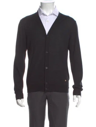 Pre-owned Versace Wool V-neck Cardigan In Gray