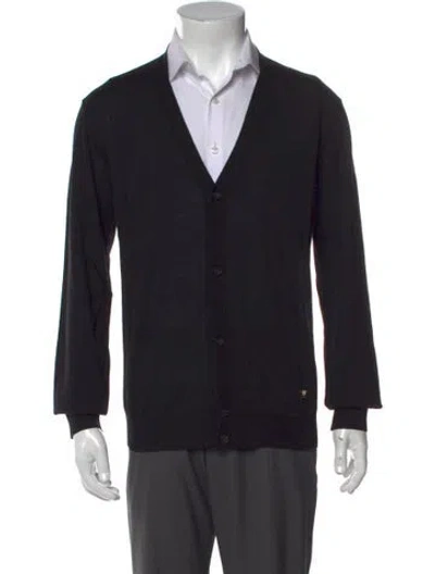 Pre-owned Versace Wool V-neck Cardigan W/ Tags In Black