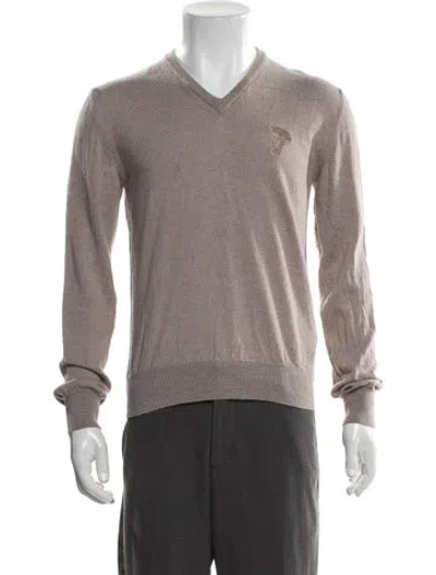 Pre-owned Versace Wool V-neck Pullover In Neutral