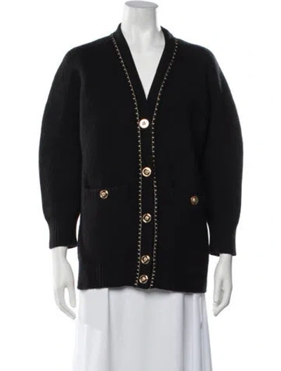 Pre-owned Versace Wool V-neck Sweater In Black