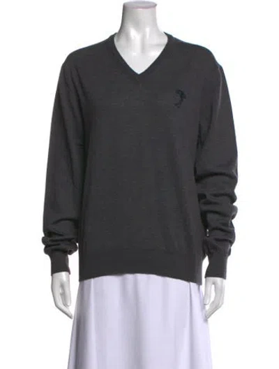 Pre-owned Versace Wool V-neck Sweater In Grey