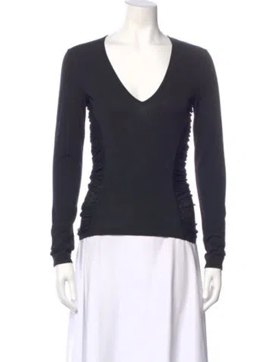 Pre-owned Versace Wool V-neck Top In Blue