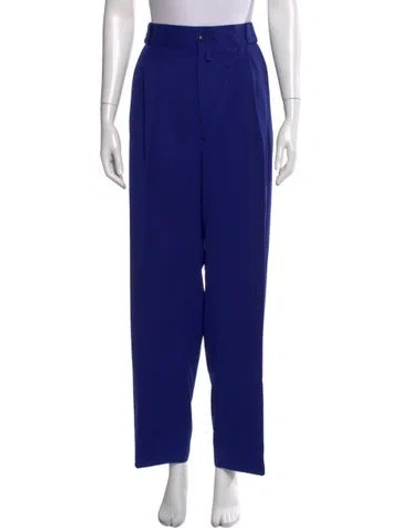 Pre-owned Versace Wool Wide Leg Pants In Blue