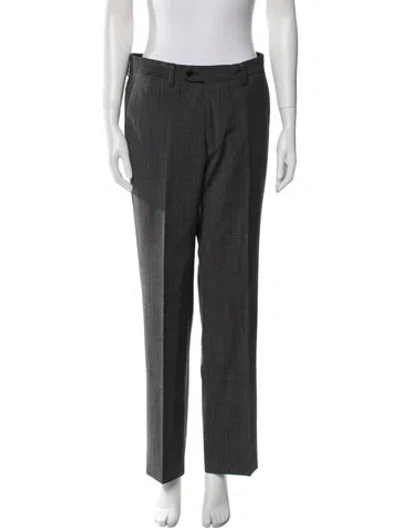 Pre-owned Versace Wool Wide Leg Pants In Gray