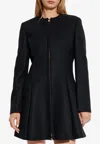 Versace Wool Zip-up Flared Coat In Black