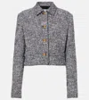Versace Wool Boucle Jacket Contrast Buttons Cropped In Gray