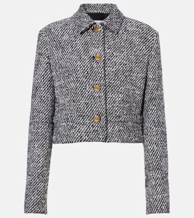 Versace Wool Boucle Jacket Contrast Buttons Cropped In Gray