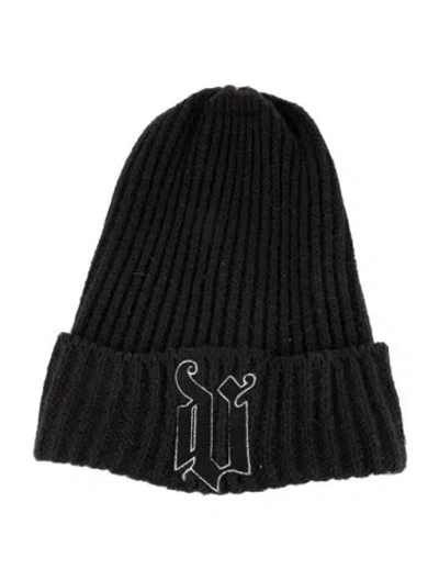 Pre-owned Versace Wool-blend Oversized Knit Beanie In Black