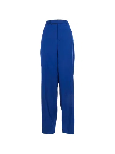 Pre-owned Versace Wool-blend Straight-leg Trousers In Blue