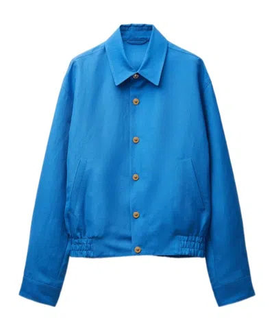 Versace Blouson En Laine Et Lin In Blue
