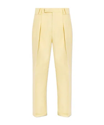 Versace Wool-linen Formal Pants In Brown
