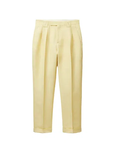 Versace Wool-linen Formal Pants In Yellow