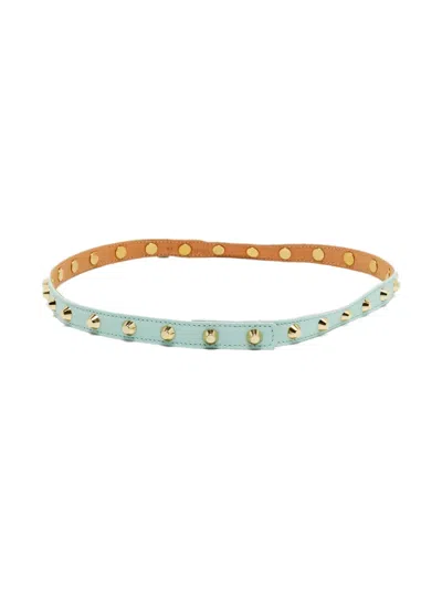Pre-owned Versace Wrap-around Studded Leather Bracelet In Blue