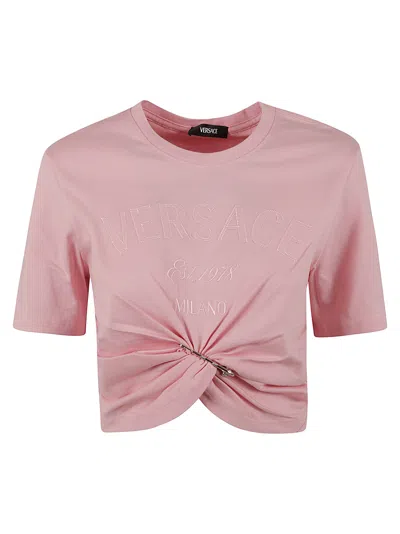 Versace Wrap Logo T-shirt In Pale Pink