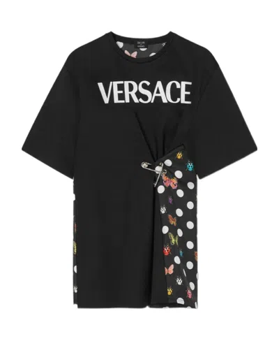 Versace X Dua Lipa Butterfly-print Safety-pin T-shirt In Black