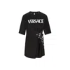 Versace Pin-tucked Jersey T-shirt With Silk Printed Back In Black