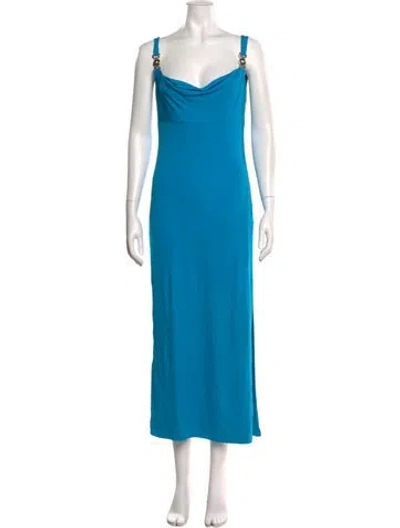 Pre-owned Versace X Dua Lipa Cowl Neck Long Dress In Blue