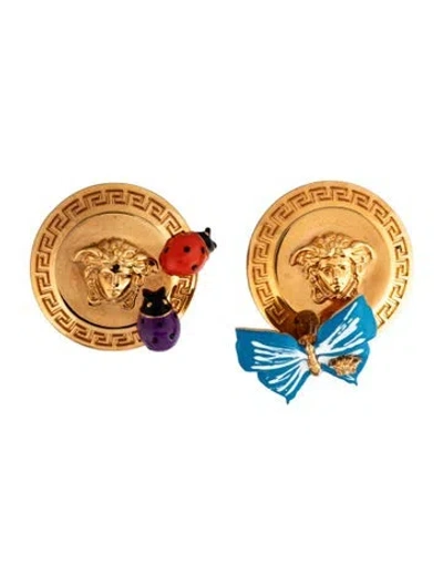 Pre-owned Versace X Dua Lipa Enamel Butterfly Medusa Stud Earrings In Blue/purple/red