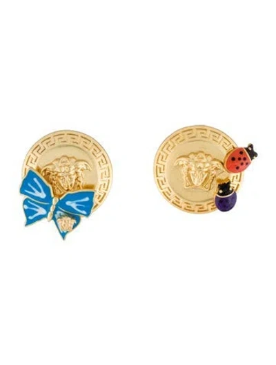 Pre-owned Versace X Dua Lipa Enamel Butterfly Medusa Stud Earrings In Multicolor