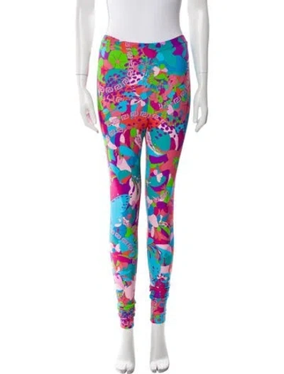 Pre-owned Versace X Dua Lipa Floral Print Skinny Leg Pants In Pink