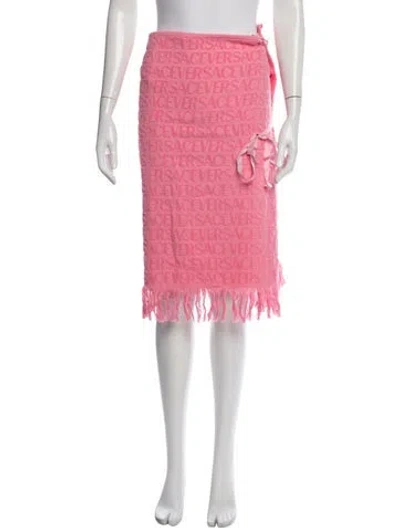 Pre-owned Versace X Dua Lipa Graphic Print Fringe Trim Accent Cover-up W/ Tags In Pink