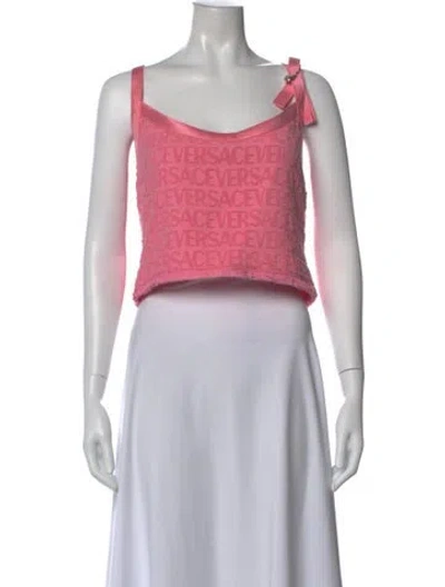 Pre-owned Versace X Dua Lipa Graphic Print Square Neckline Crop Top In Red