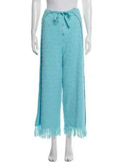 Pre-owned Versace X Dua Lipa Graphic Print Wide Leg Pants In Blue