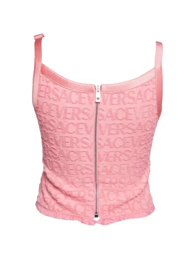 Pre-owned Versace X Dua Lipa Logo-jacquard Blouse In Pink