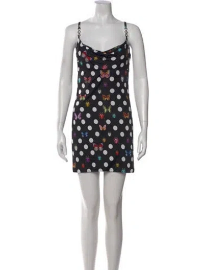 Pre-owned Versace X Dua Lipa Polka Dot Print Mini Dress In Black