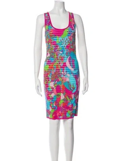 Pre-owned Versace X Dua Lipa Printed Knee-length Dress In Pink