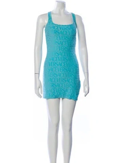 Pre-owned Versace X Dua Lipa Printed Mini Dress In Blue