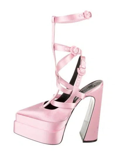 Pre-owned Versace X Dua Lipa Satin T-strap Pumps In Pink