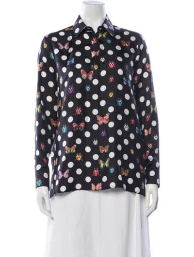 Pre-owned Versace X Dua Lipa Silk Polka Dot Print Top In Black