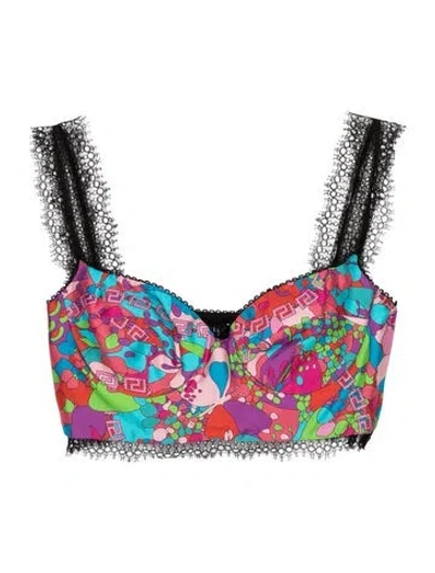 Pre-owned Versace X Dua Lipa Silk Printed Crop Top W/ Tags In Blue